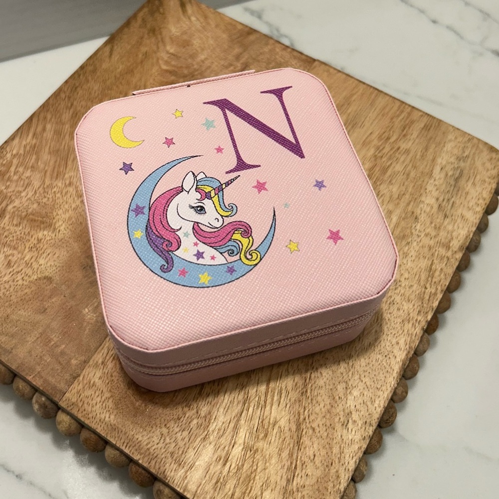 Pink Unicorn Jewelry Box with letter N